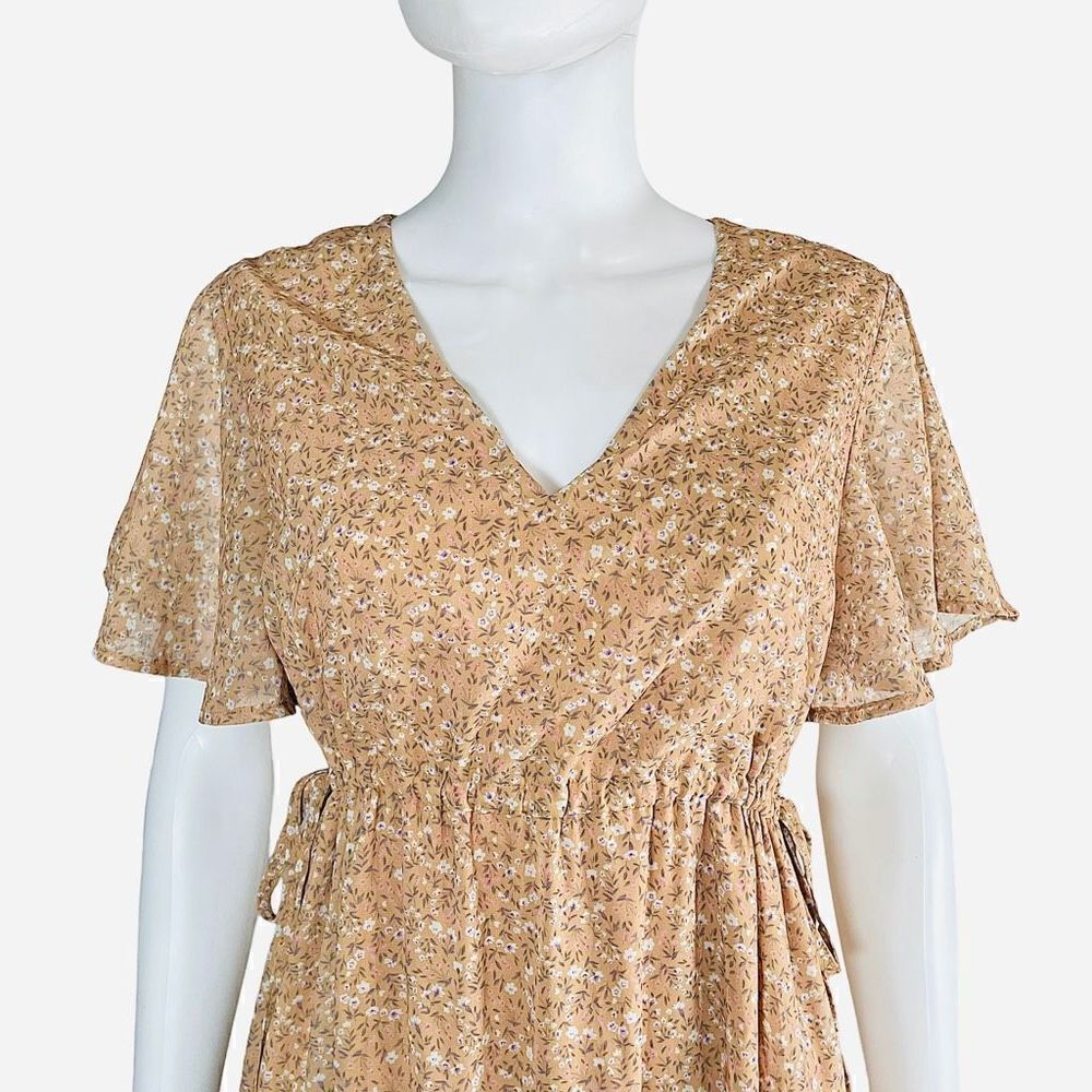 See the Shades Large Orange White Floral Tiered Maxi Dress - Picture 3 of 13